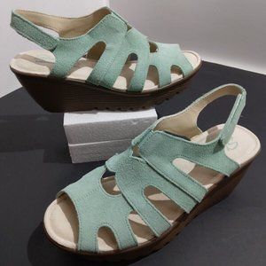 Skechers Mint Green Suede Women's Size 6.5 Slingback Wedge Open Toe Sandals